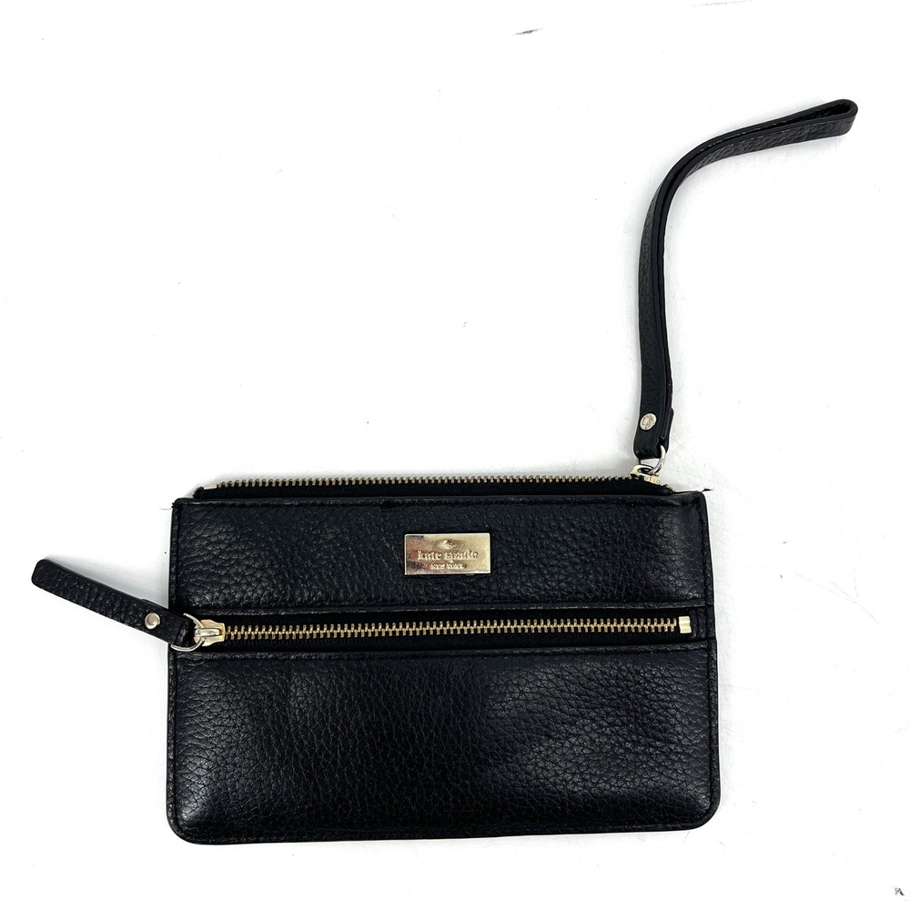 Kate Spade New York Highland Place Black Leather Wristlet Gold Tone Logo